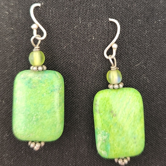 Green Turquoise ? & Sterling Earrings - Picture 5 of 5